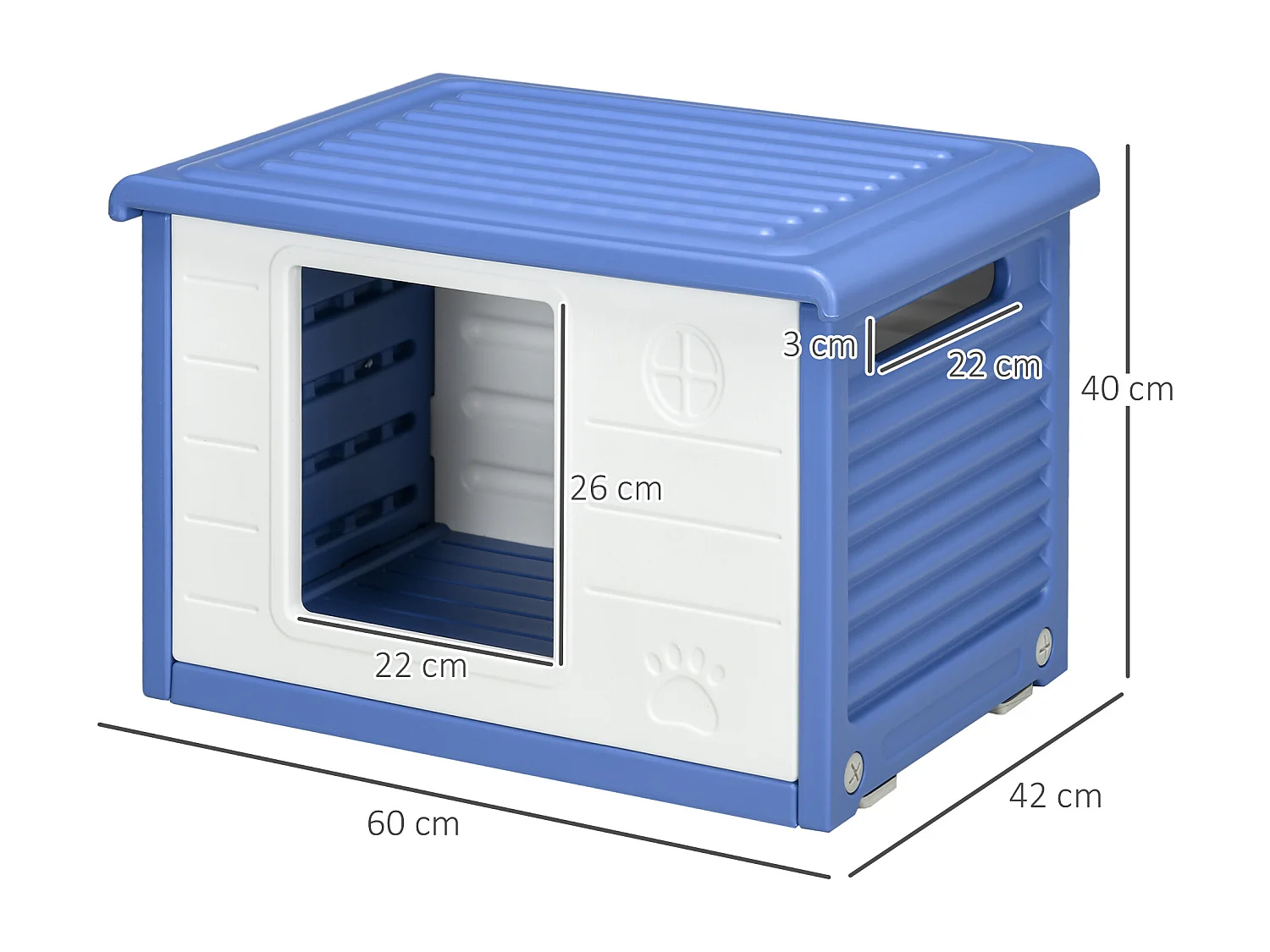 Cuccia per cani taglia piccola da esterno in polietilene blu e bianco