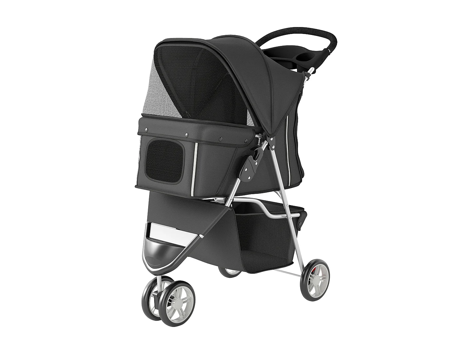 Passeggino per cani pieghevole con ruote girevoli grigio carbone