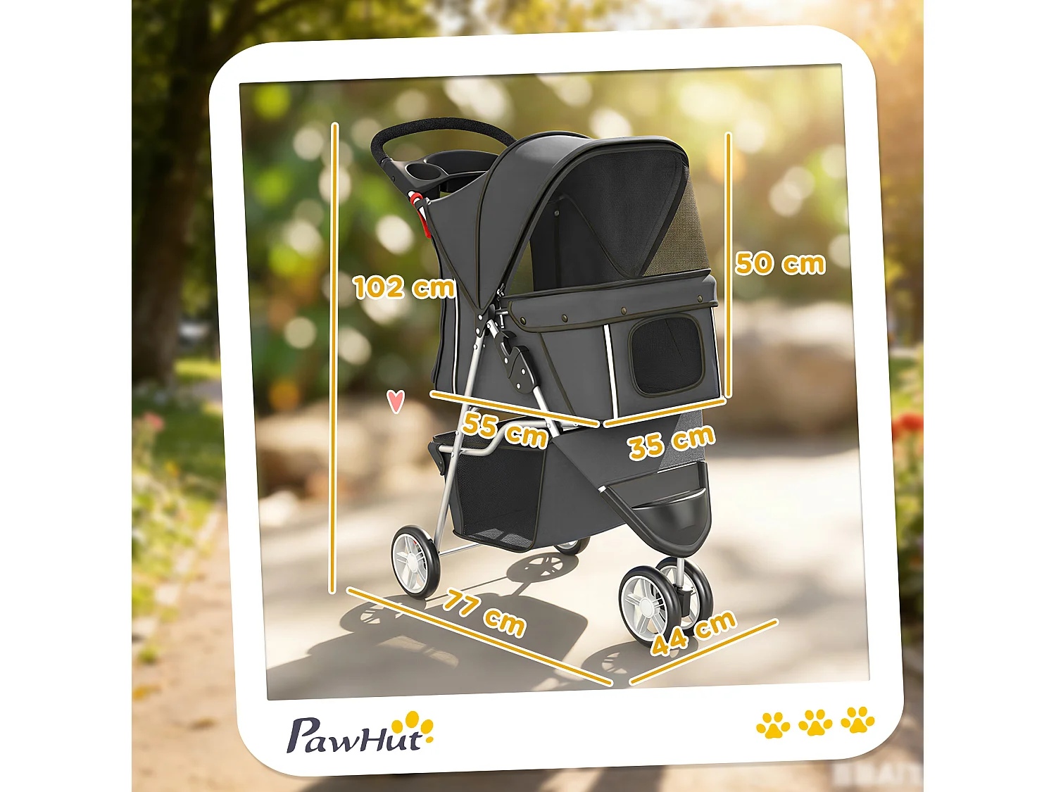 Passeggino per cani pieghevole con ruote girevoli grigio carbone