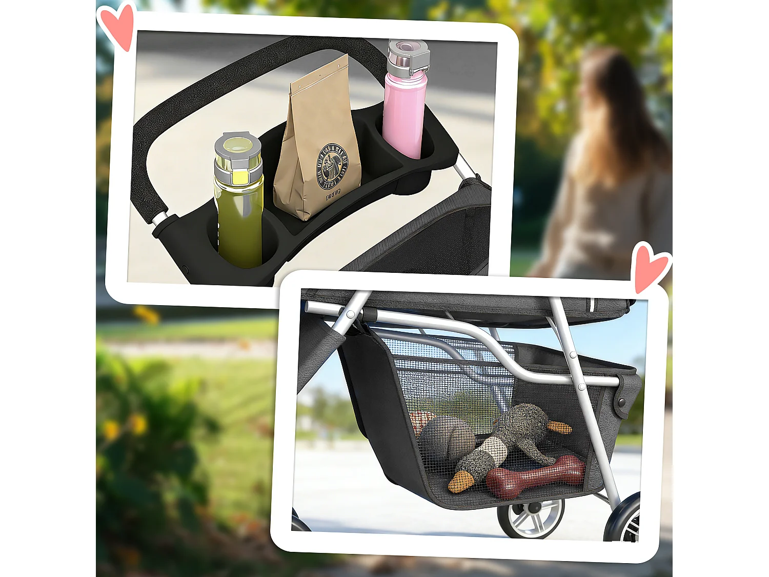 Passeggino per cani pieghevole con ruote girevoli grigio carbone