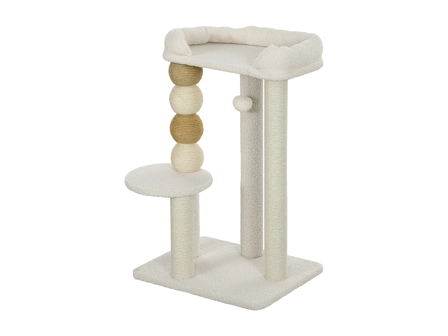 Torre per gatti con lettino superiore piattaforma e pallina beige