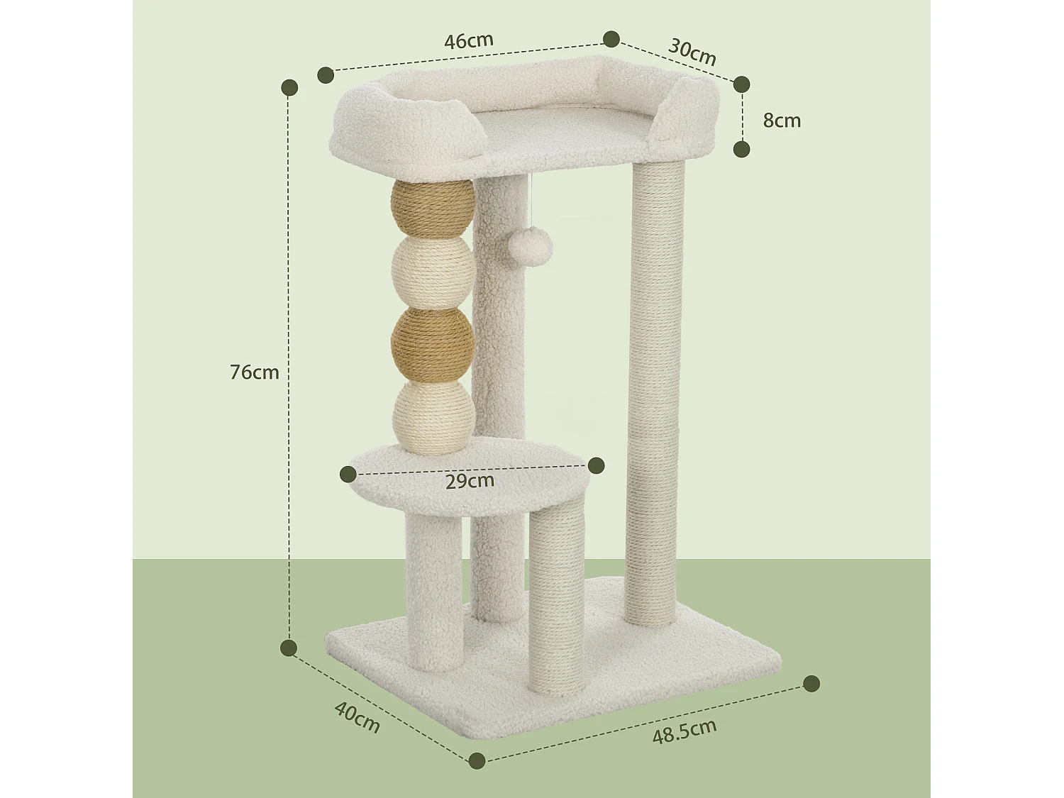 Torre per gatti con lettino superiore piattaforma e pallina beige