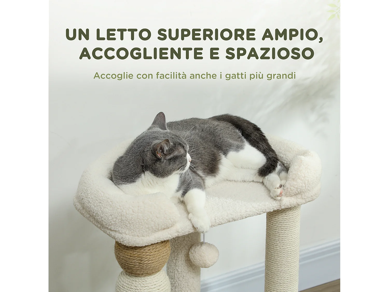 Torre per gatti con lettino superiore piattaforma e pallina beige