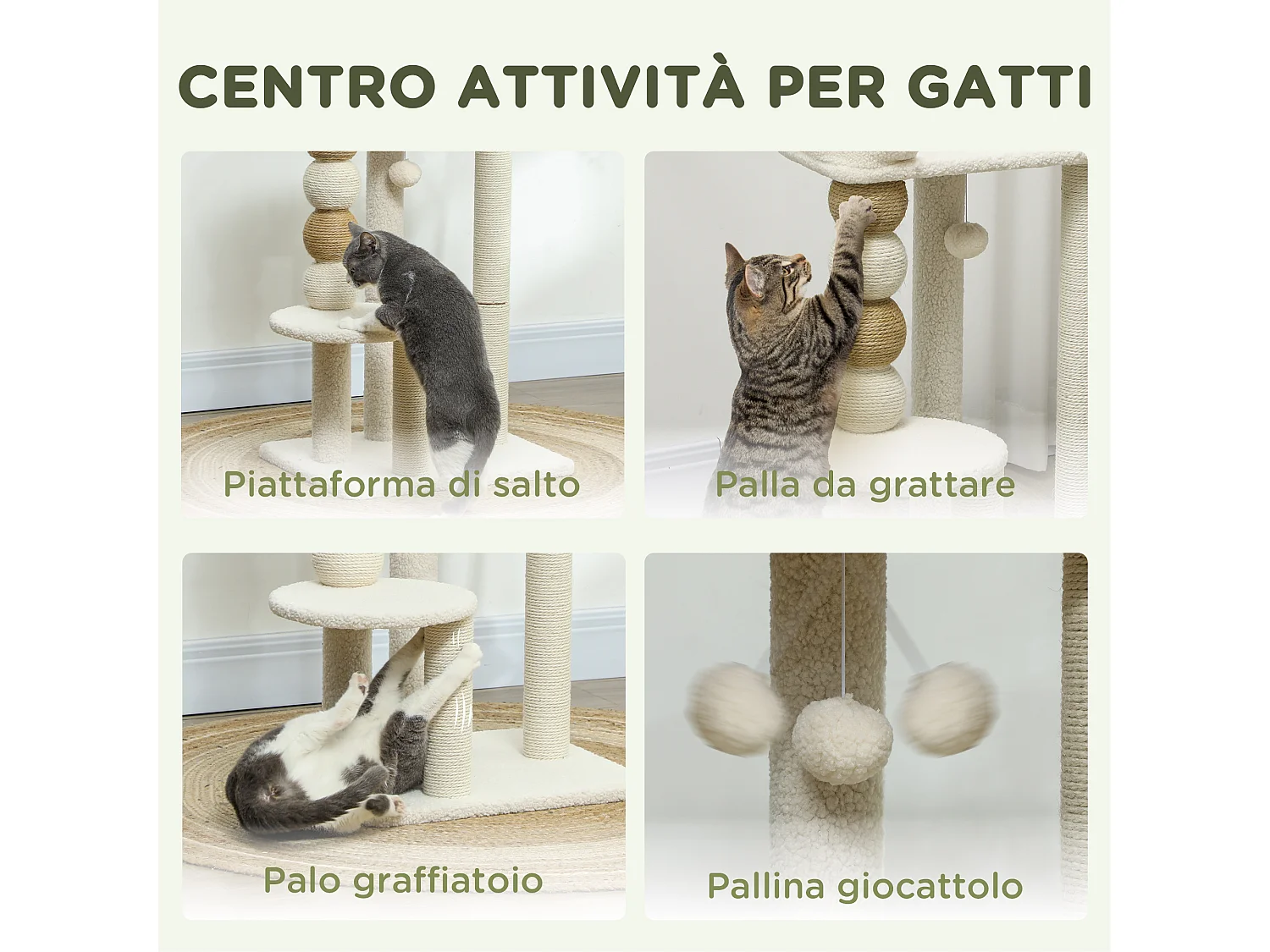 Torre per gatti con lettino superiore piattaforma e pallina beige