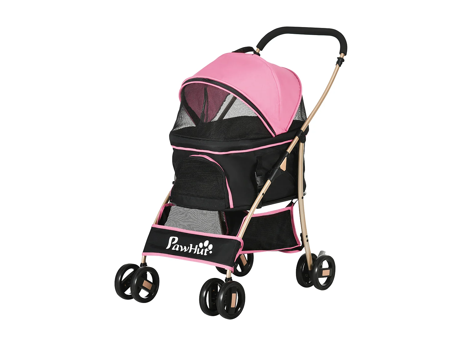 Passeggino per cani pieghevole convertibile in trasportino rosa