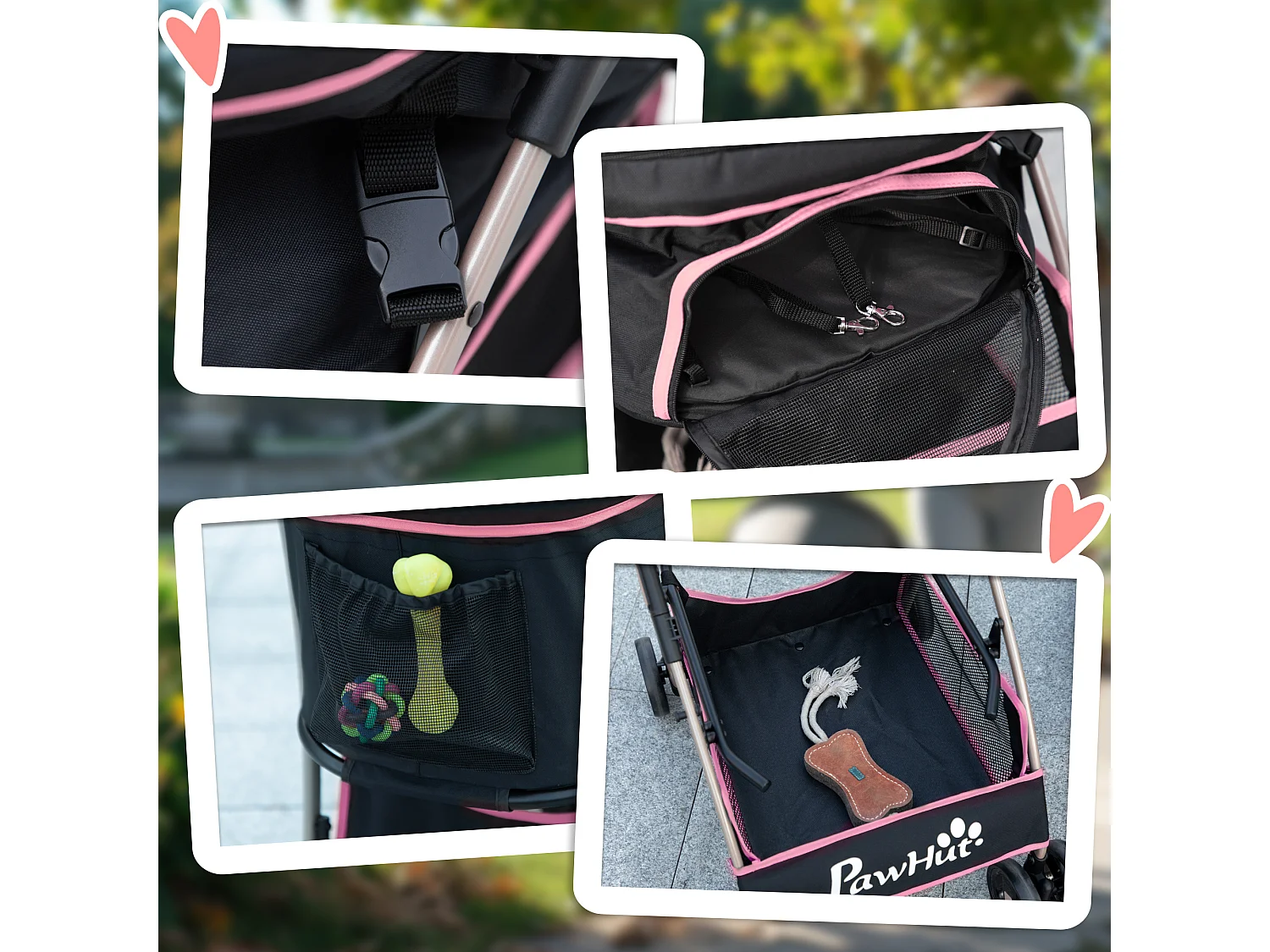 Passeggino per cani pieghevole convertibile in trasportino rosa