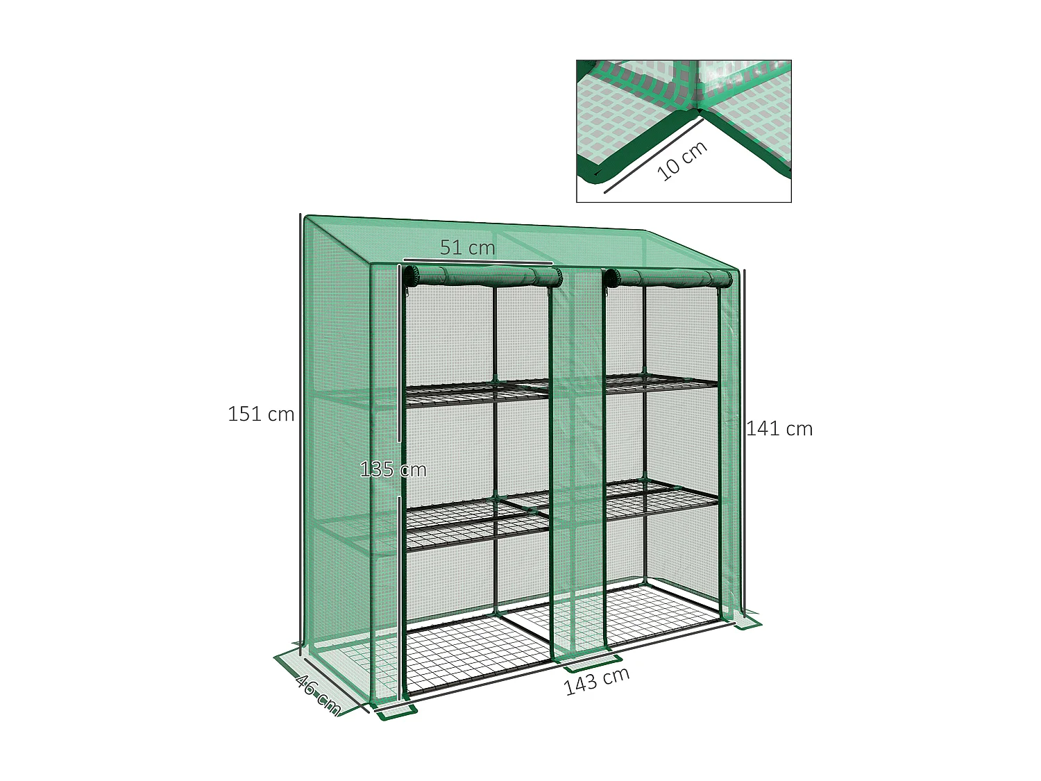 Serra da giardino con 6 ripiani e copertura in PE 143x46x151cm