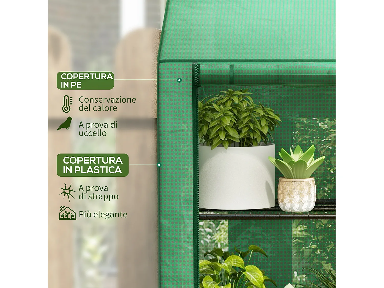 Serra da giardino con 6 ripiani e copertura in PE 143x46x151cm