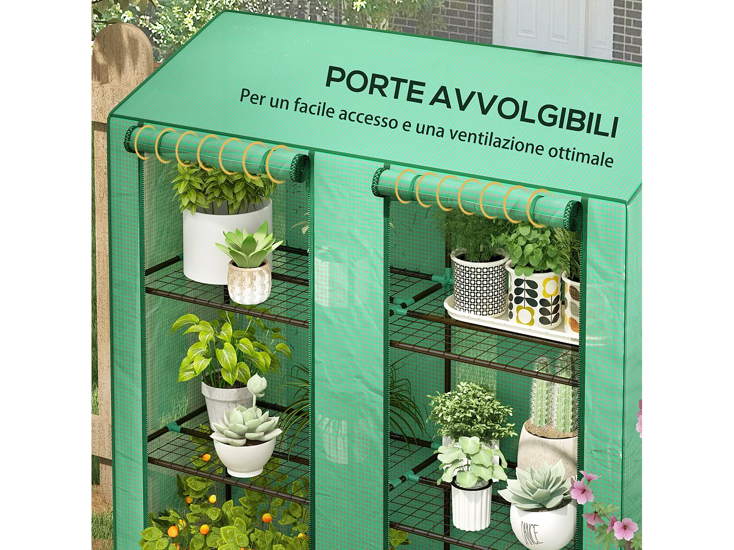 Serra da giardino con 6 ripiani e copertura in PE 143x46x151cm