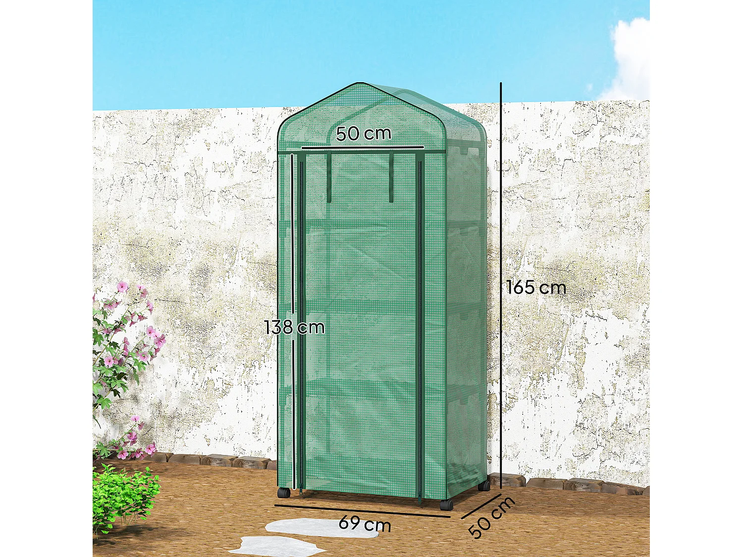 Serra da balcone a 4 livelli con 4 rotelle ingresso avvolgibile verde