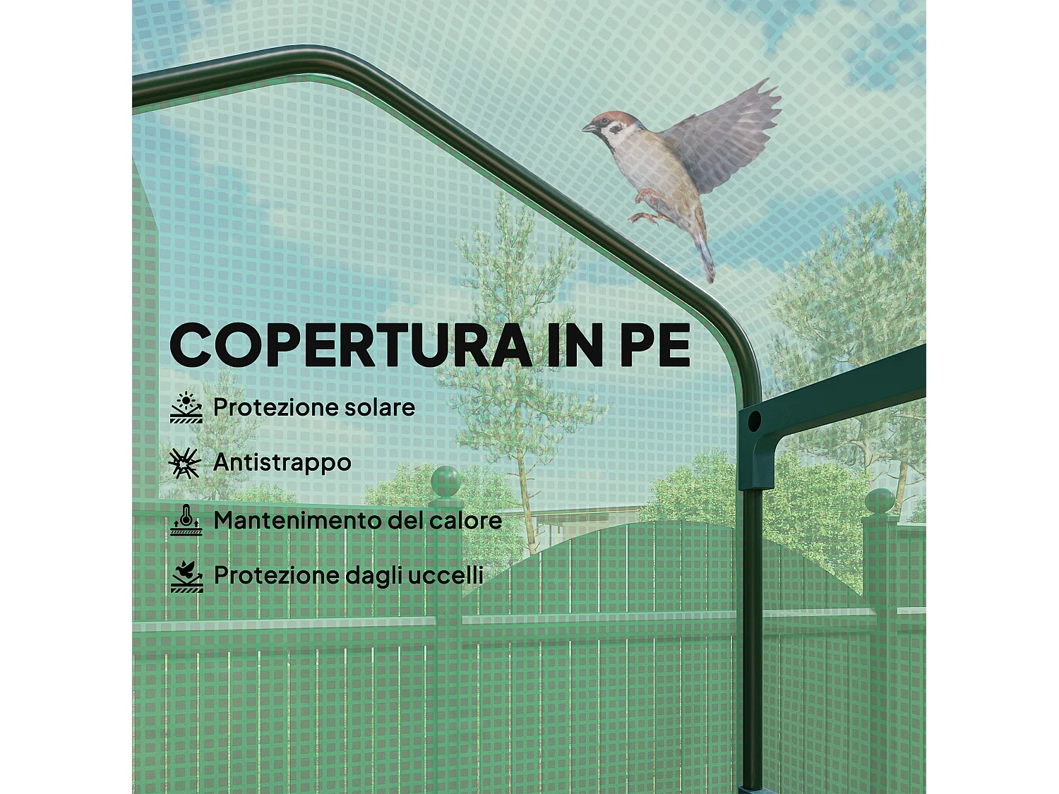 Serra da balcone a 4 livelli con 4 rotelle ingresso avvolgibile verde