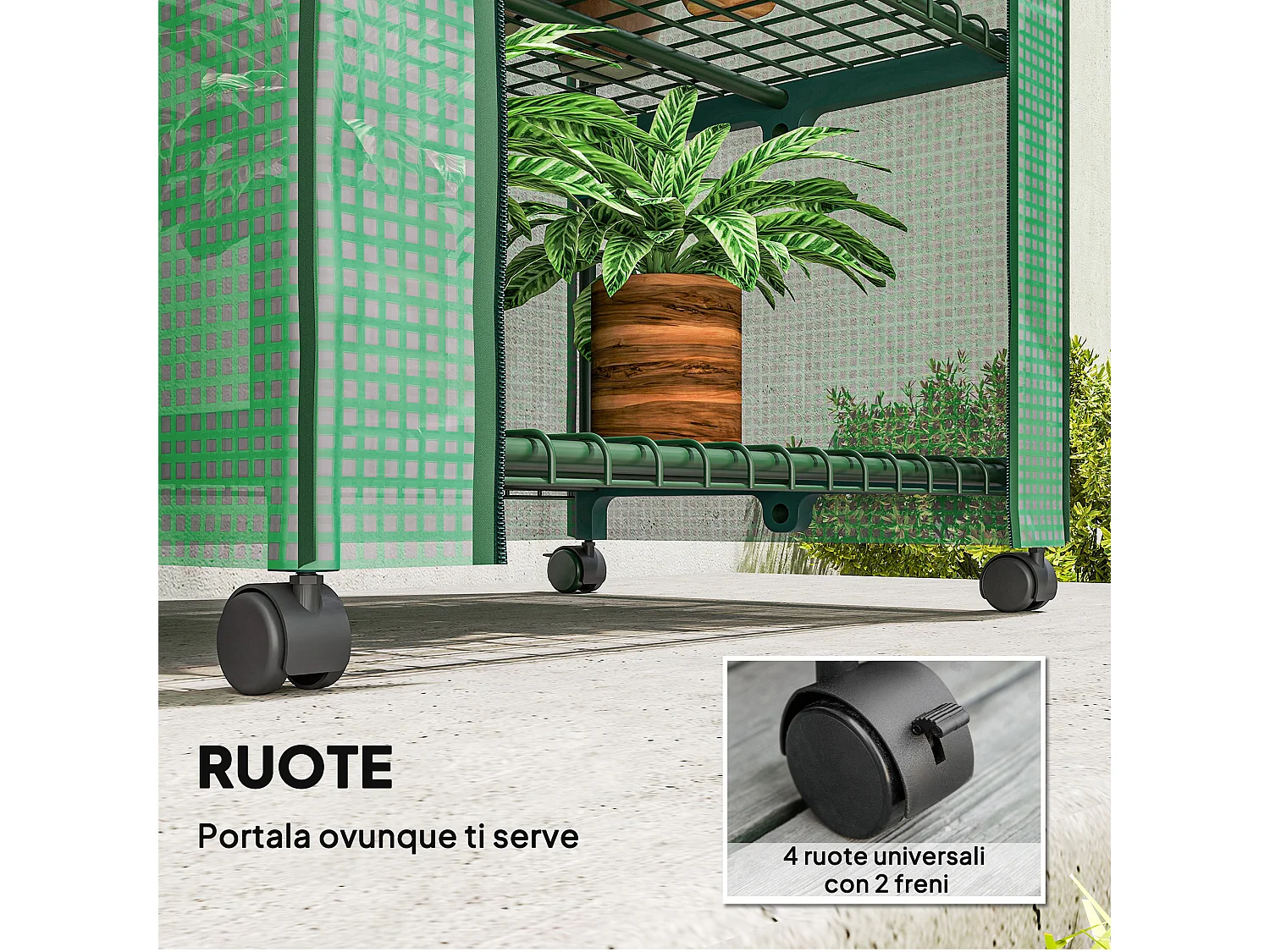 Serra da balcone a 4 livelli con 4 rotelle ingresso avvolgibile verde