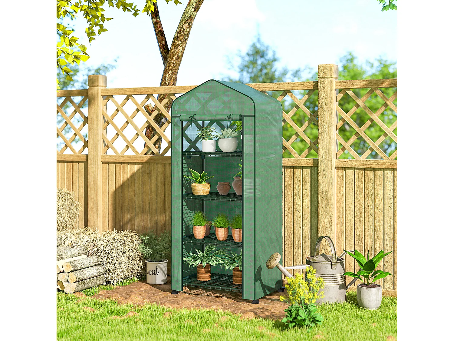 Serra da balcone a 4 livelli con 4 rotelle ingresso avvolgibile verde