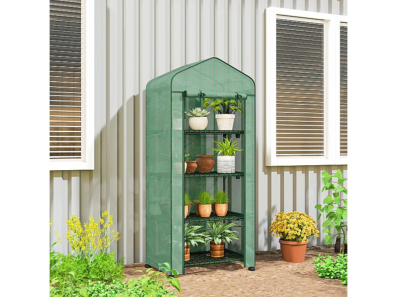 Serra da balcone a 4 livelli con 4 rotelle ingresso avvolgibile verde