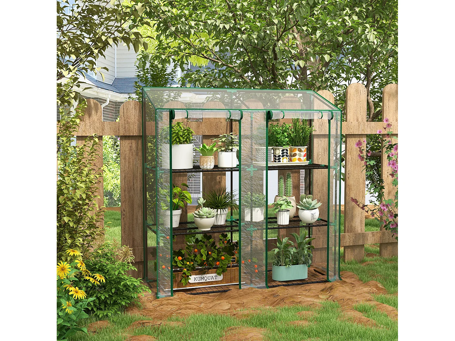 Serra da giardino 6 ripiani e copertura in PE 143x46x151cm trasparente