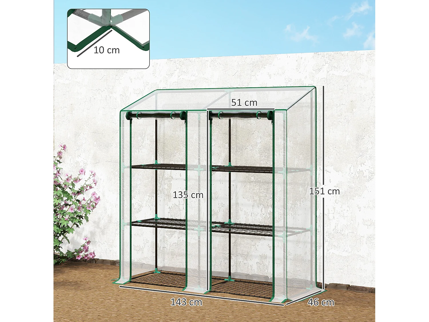 Serra da giardino 6 ripiani e copertura in PE 143x46x151cm trasparente