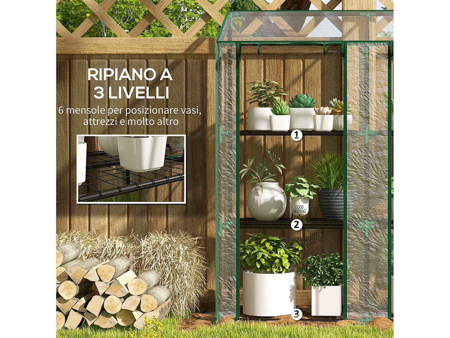 Serra da giardino 6 ripiani e copertura in PE 143x46x151cm trasparente