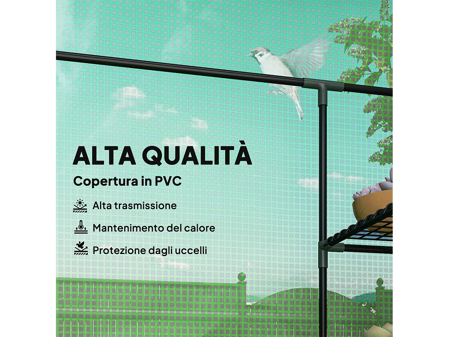 Serra da giardino con 2 mensole a 3 livelli in acciaio e pe verde