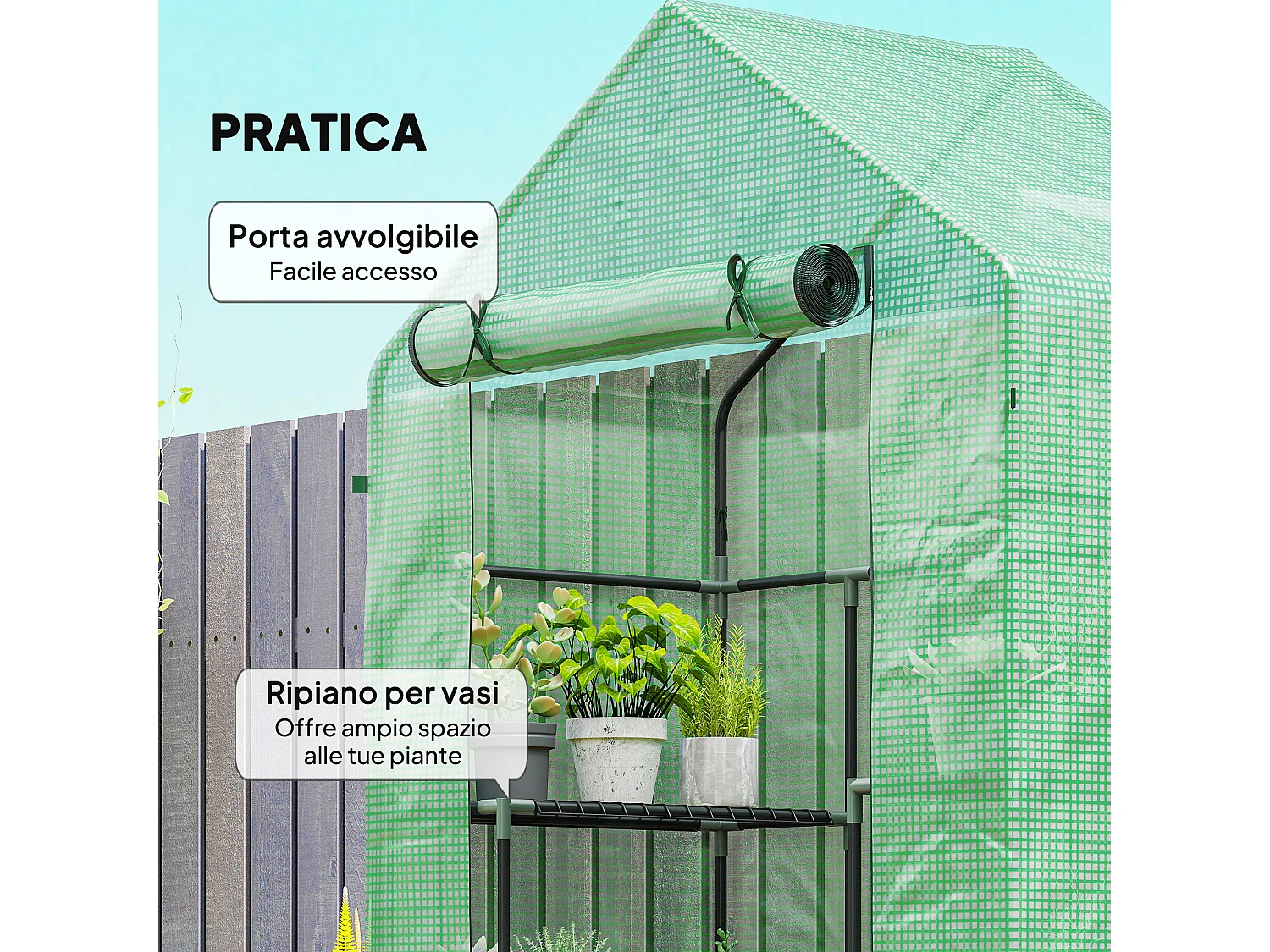 Serra da giardino con 2 mensole a 3 livelli in acciaio e pe verde