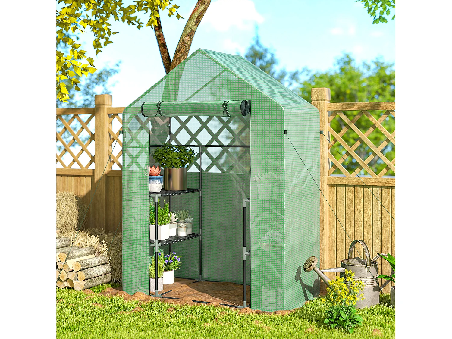 Serra da giardino con 2 mensole a 3 livelli in acciaio e pe verde