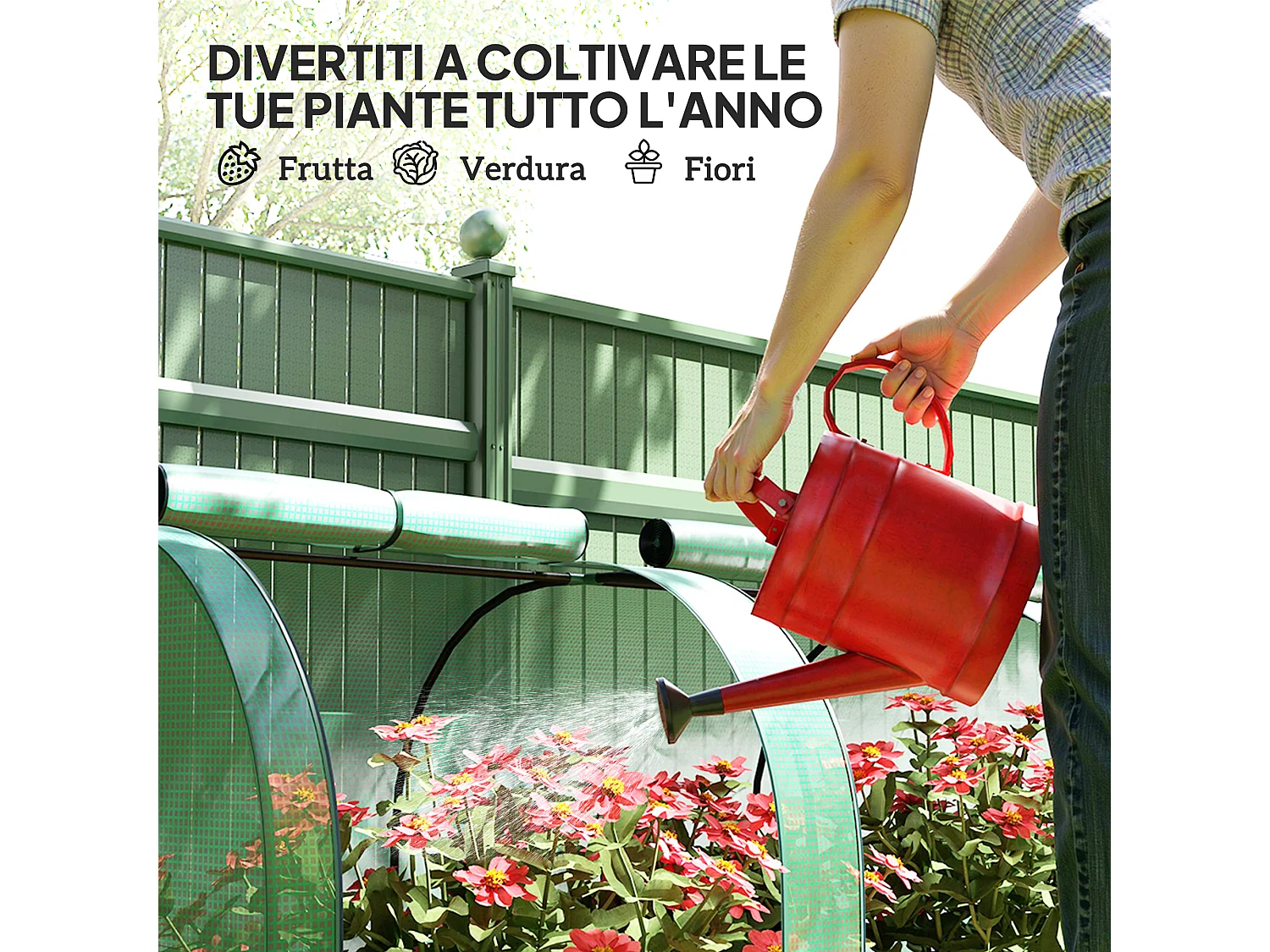 Serra a tunnel in acciaio copertura in plastica e 4 porte verde