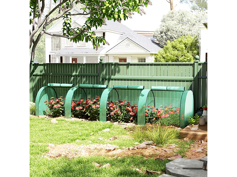 Serra a tunnel in acciaio copertura in plastica e 4 porte verde