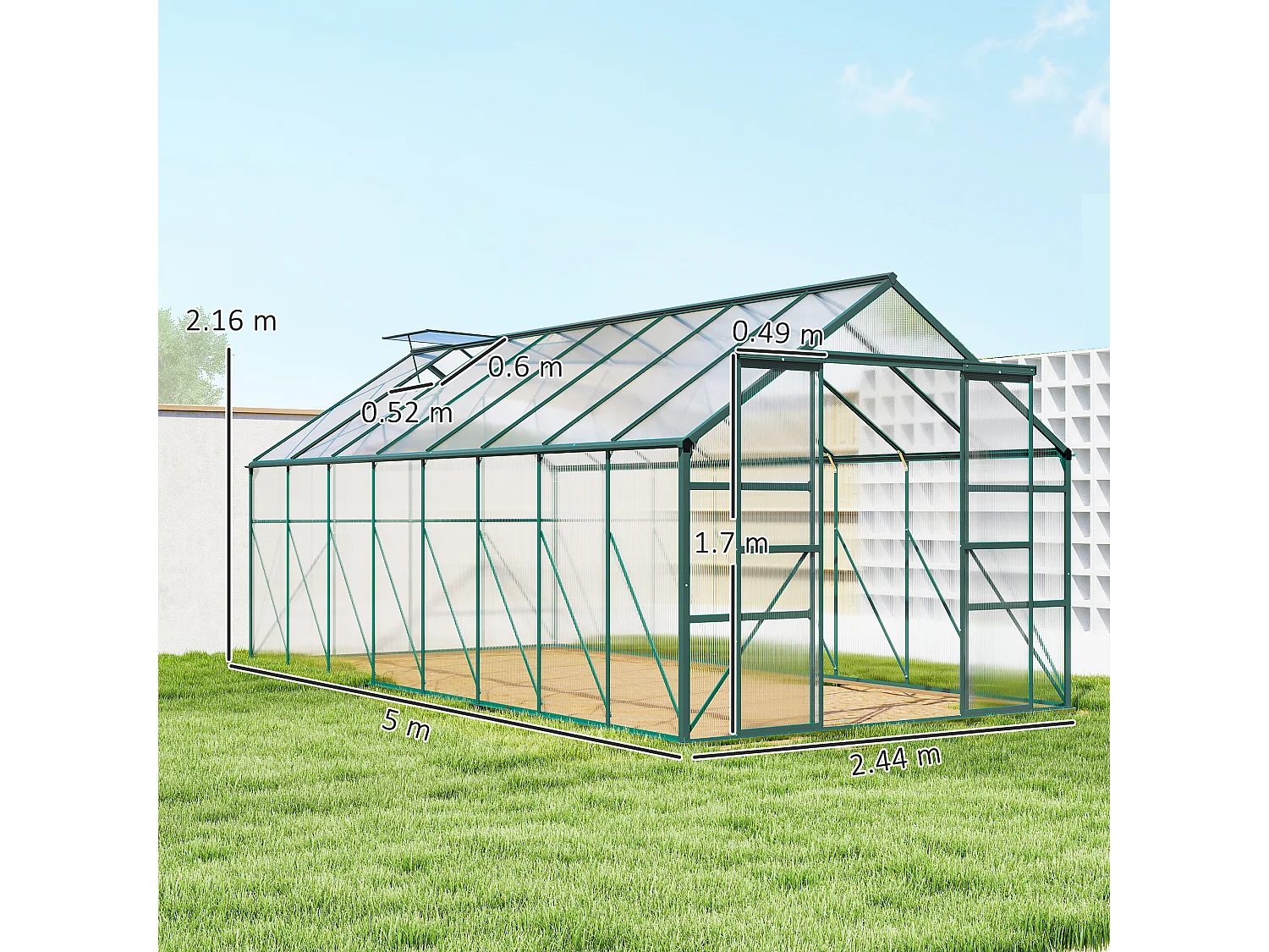 Serra per piante policarbonato 244x500x216cm porta scorrevole