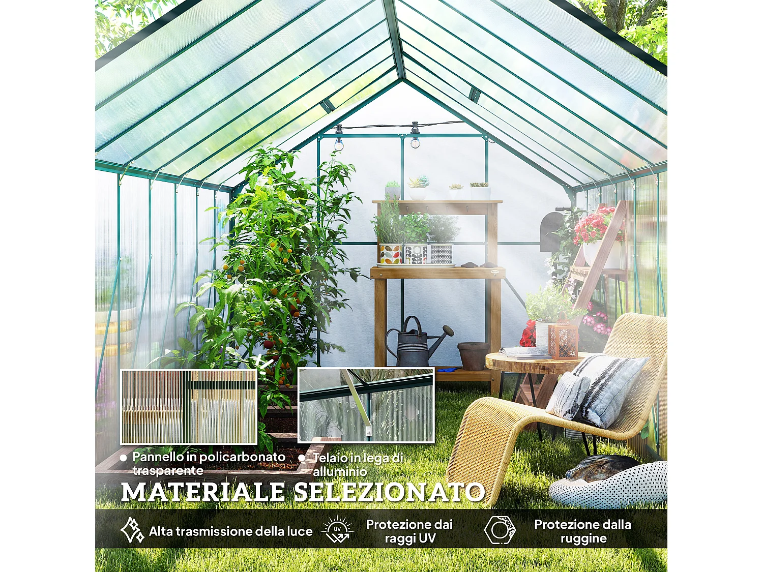 Serra per piante policarbonato 244x500x216cm porta scorrevole