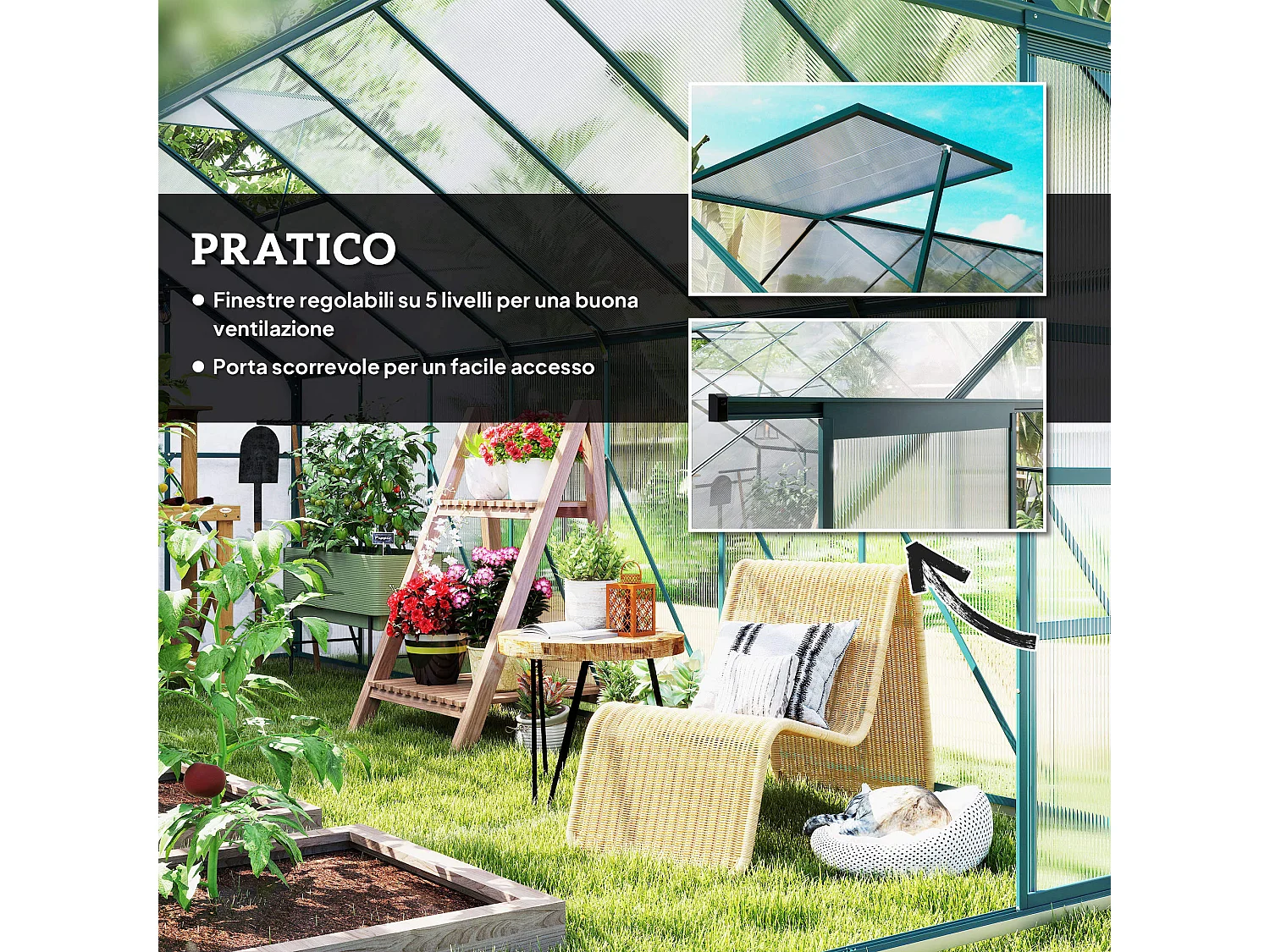 Serra per piante policarbonato 244x500x216cm porta scorrevole