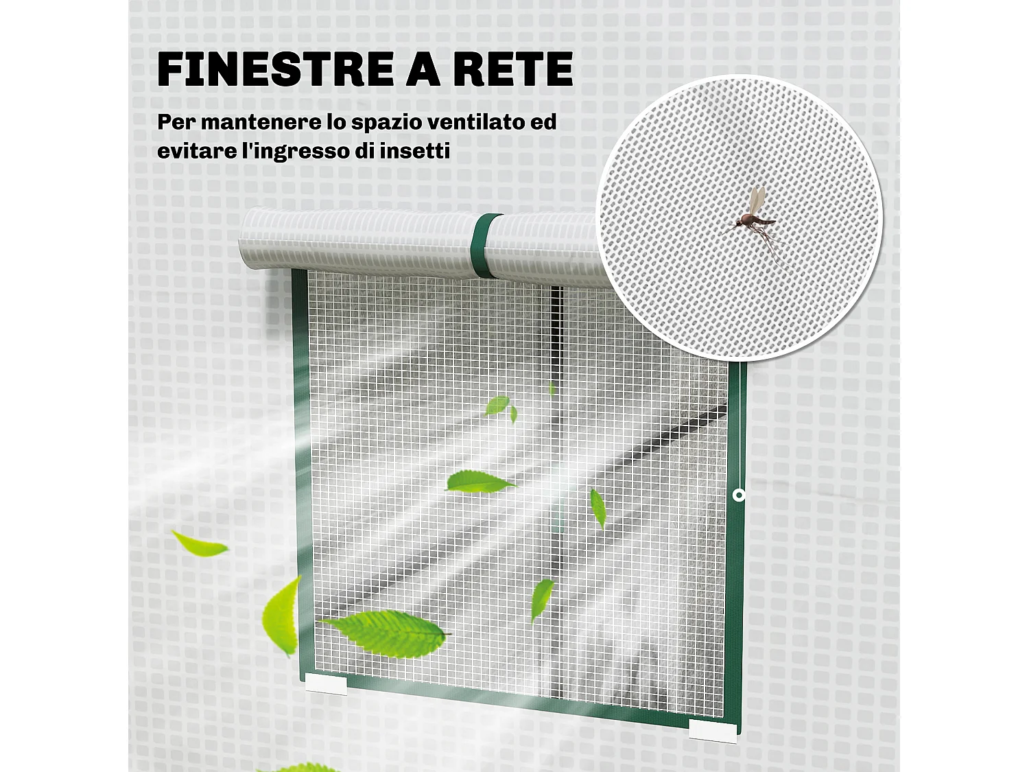 Serra per piante con 2 finestre a rete e porta avvolgibile bianco