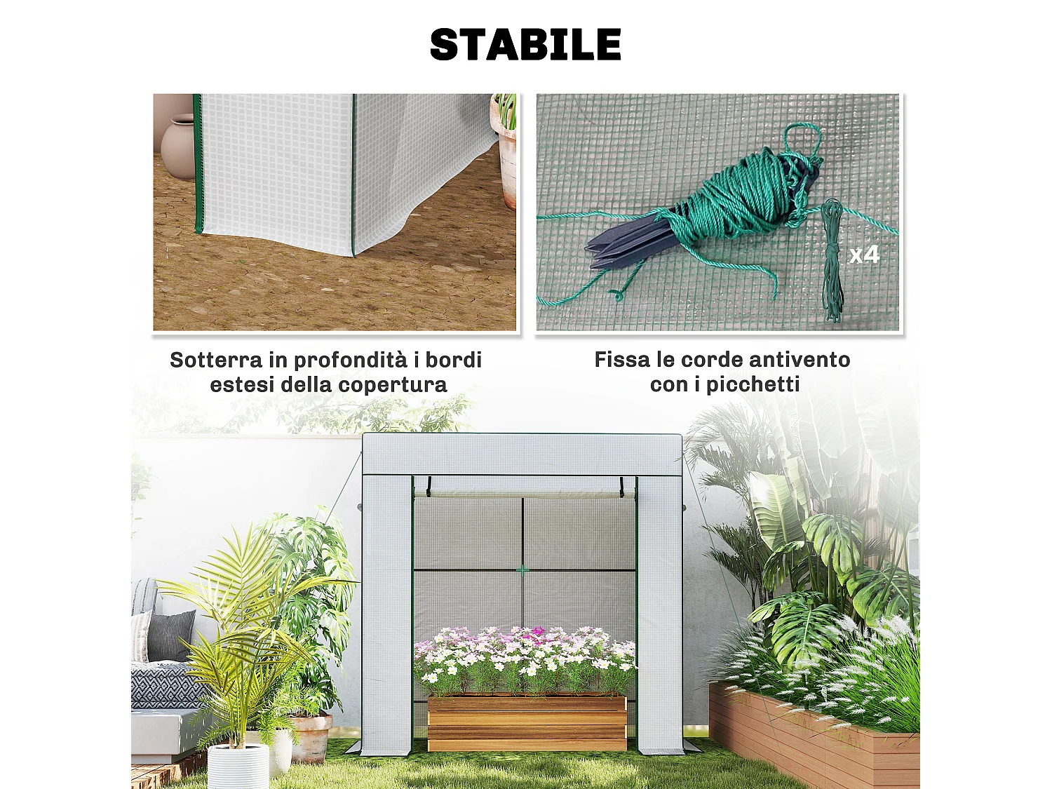 Serra per piante con 2 finestre a rete e porta avvolgibile bianco