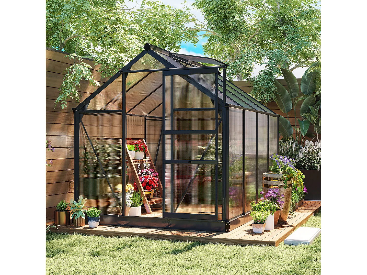 Serra da giardino con porta scorrevole 190x252x201 cm in pc grigio