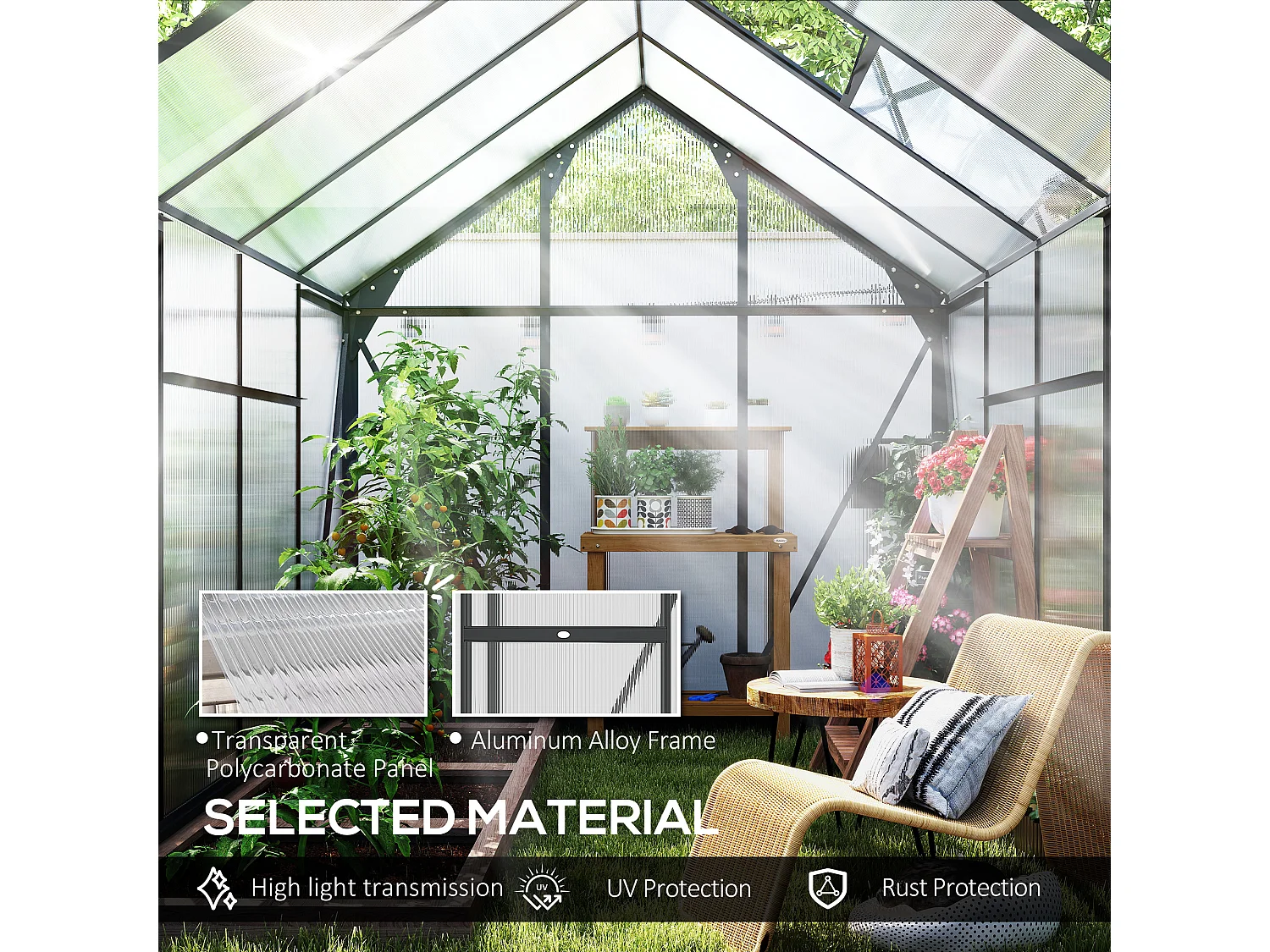 Serra da giardino con porta scorrevole 190x252x201 cm in pc grigio