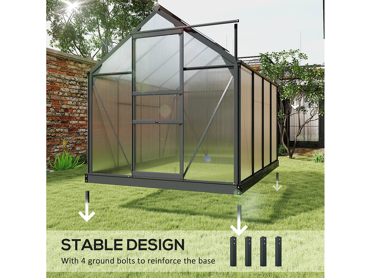 Serra da giardino con porta scorrevole 190x252x201 cm in pc grigio