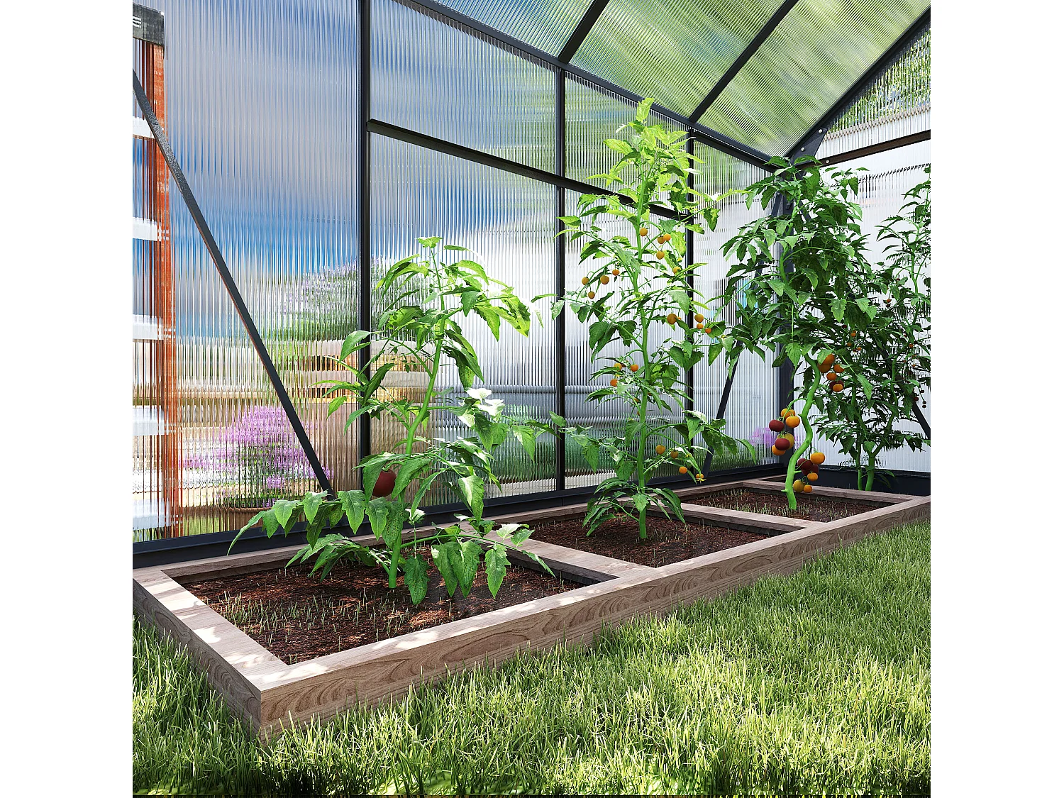 Serra da giardino con porta scorrevole 190x252x201 cm in pc grigio