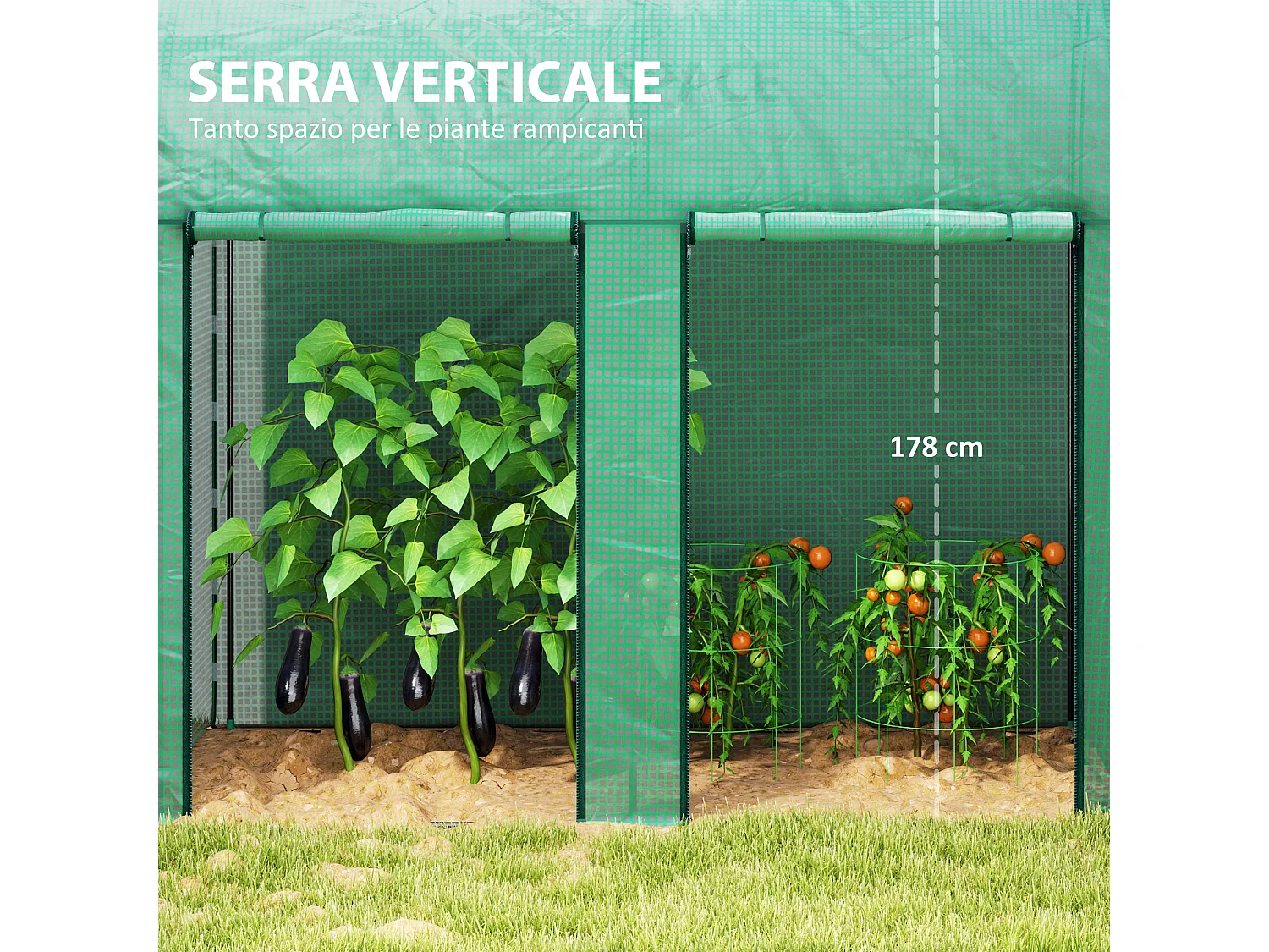 Serra da giardino con 2 porte avvolgibili 2x1x1.78 Verde