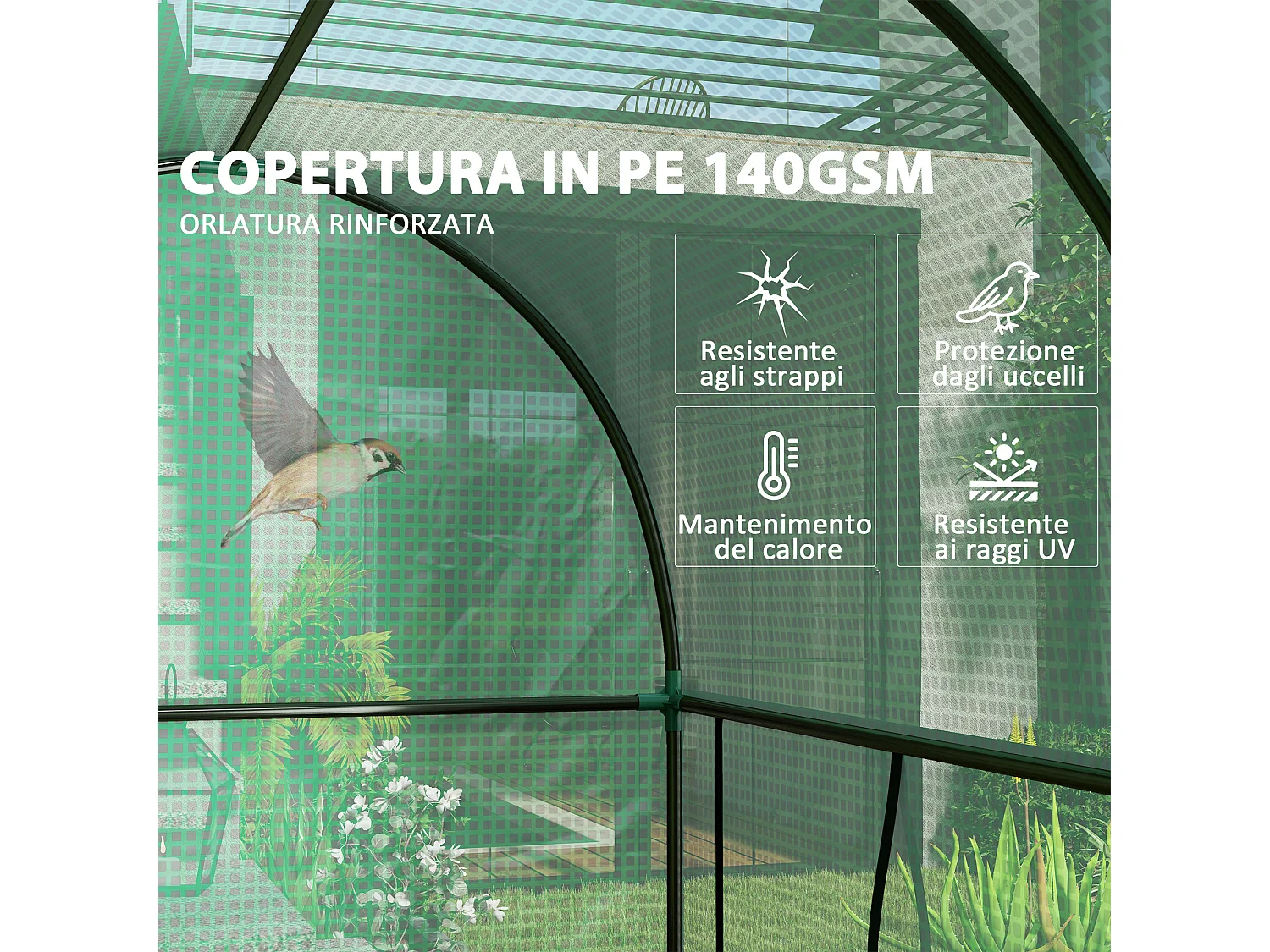 Serra da giardino con 2 porte avvolgibili 2x1x1.78 Verde
