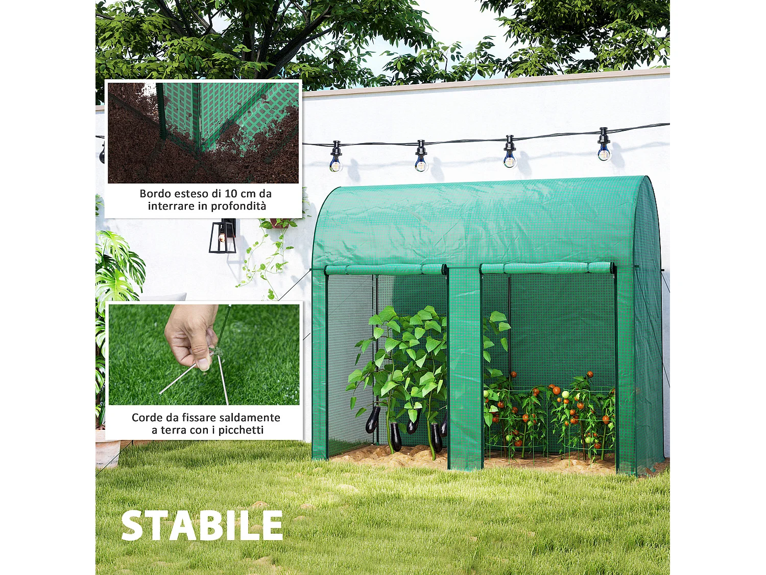 Serra da giardino con 2 porte avvolgibili 2x1x1.78 Verde