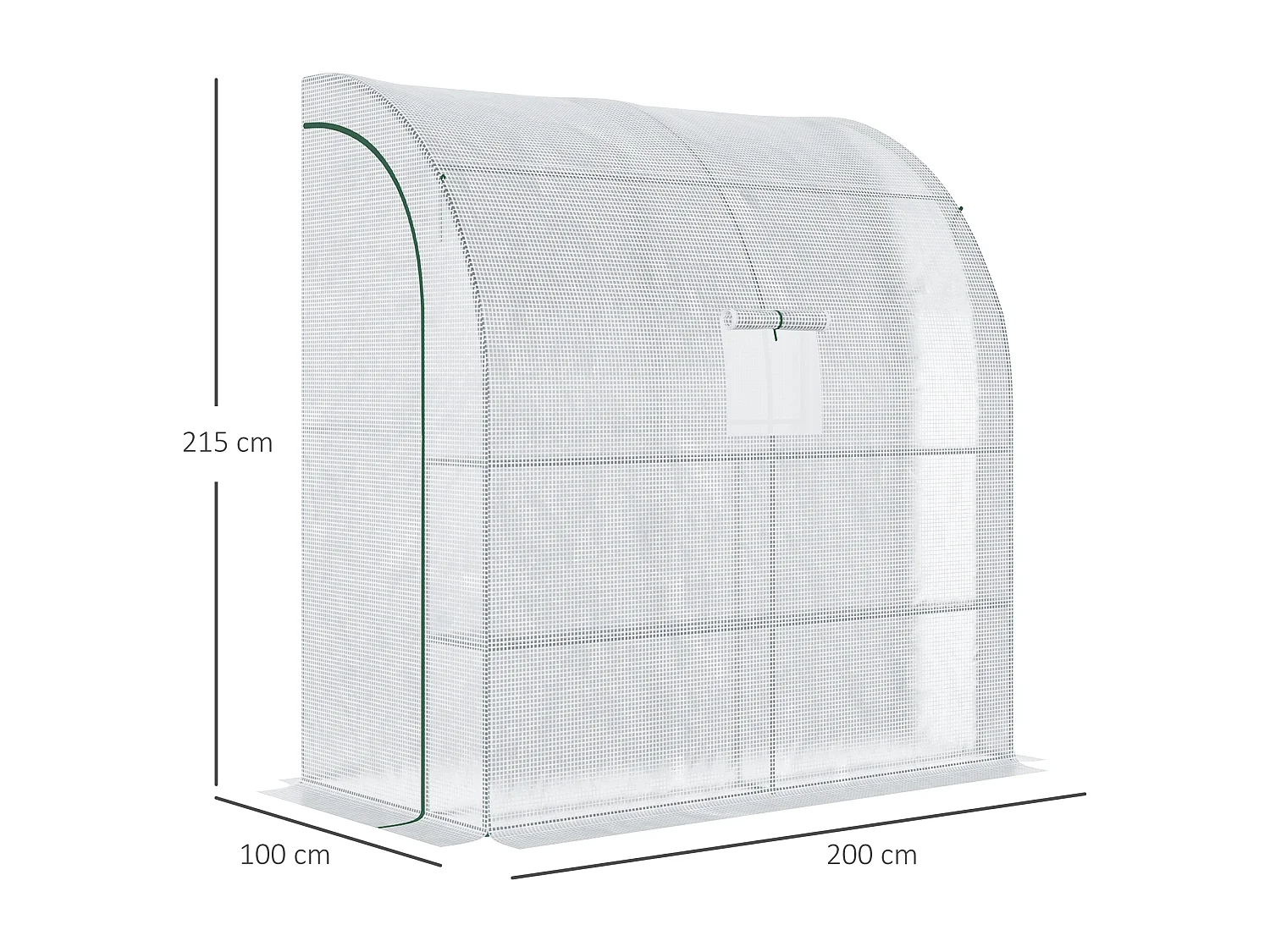 Serra addossata a 3 livelli con porte e finestre a zip verde e bianco