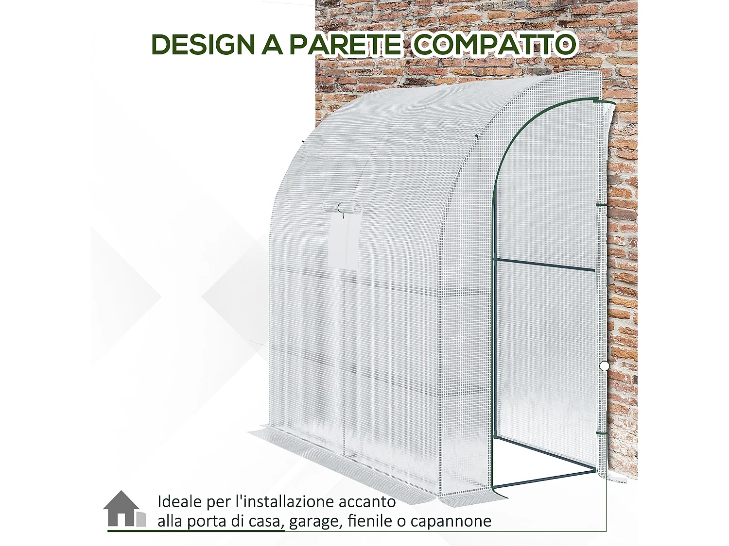 Serra addossata a 3 livelli con porte e finestre a zip verde e bianco