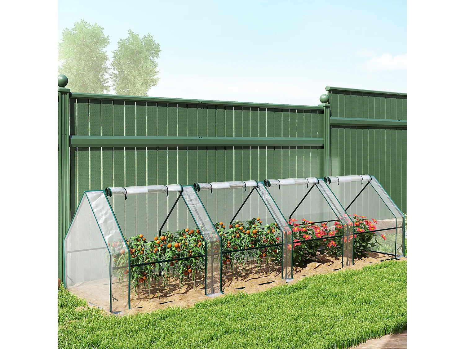 Mini serra da giardino a 4 porte in acciaio e pe trasparente