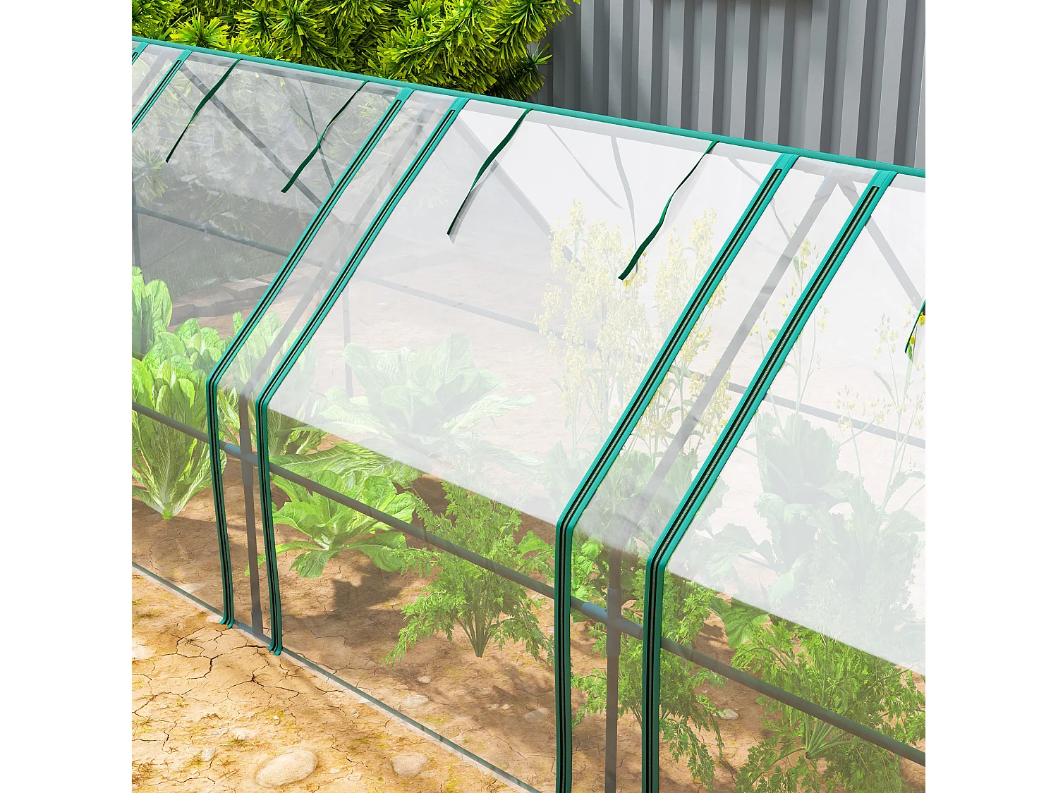 Mini serra da giardino a 4 porte in acciaio e pe trasparente