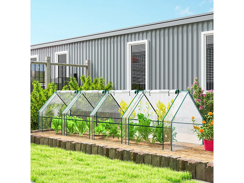Mini serra da giardino a 4 porte in acciaio e pe trasparente