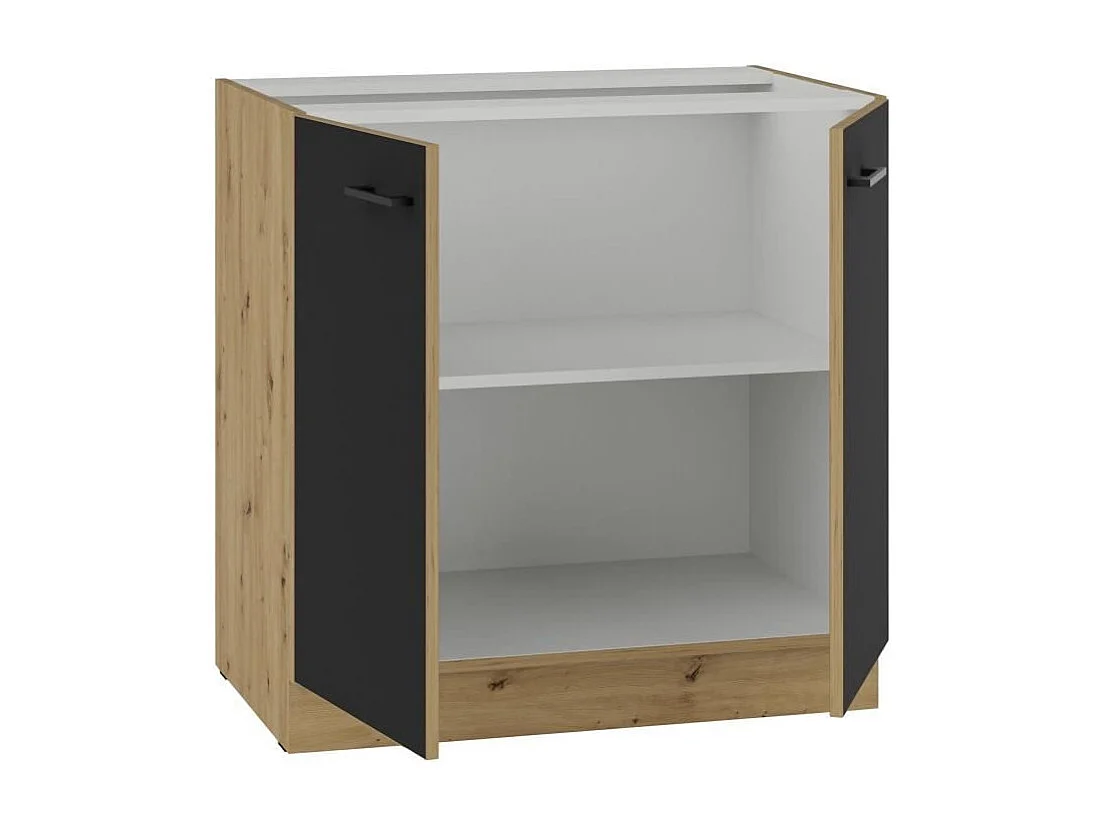 Unterschrank MODENA 80 cm 2 Flügeltüren Eiche Artisan und matt Schwarz, Soft-Close, einfache Montage