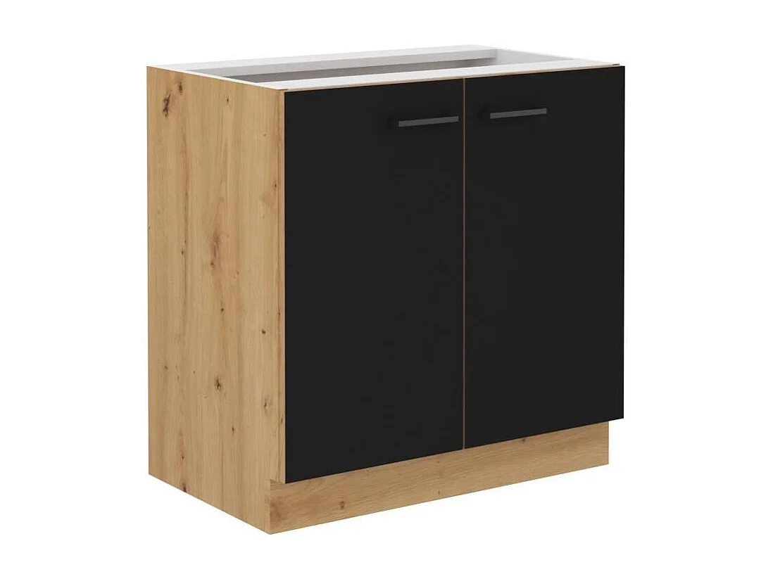 Unterschrank MODENA 80 cm 2 Flügeltüren Eiche Artisan und matt Schwarz, Soft-Close, einfache Montage
