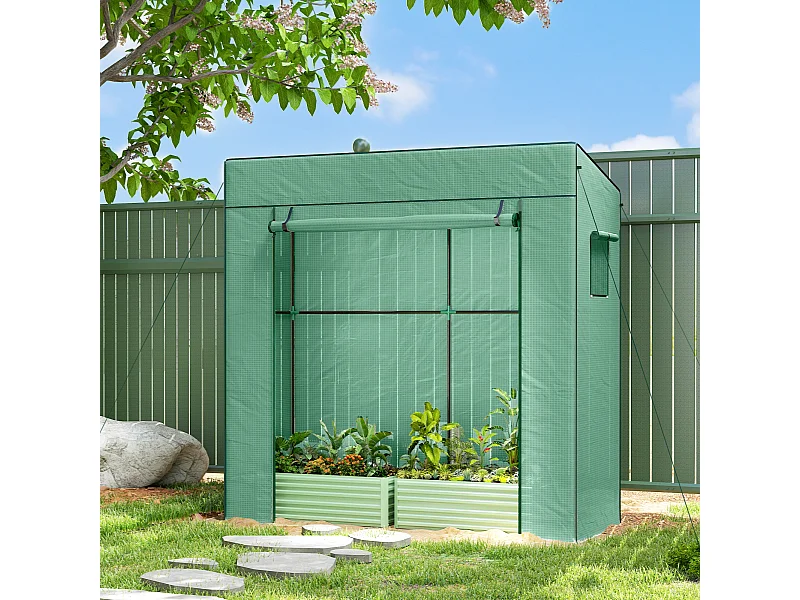 Serra per piante con 2 finestre a rete e porta avvolgibile verde