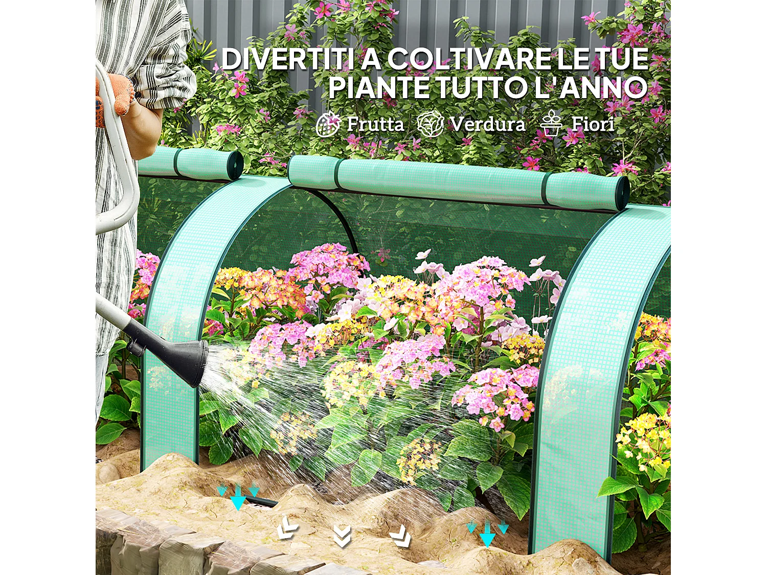 Serra da giardino 3x1x0.8m in acciaio e pp con porte avvolgibili verde