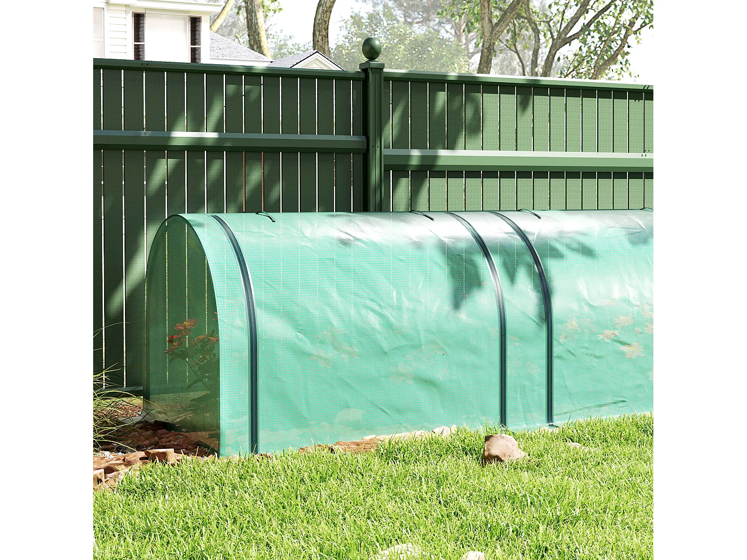 Serra da giardino 3x1x0.8m in acciaio e pp con porte avvolgibili verde