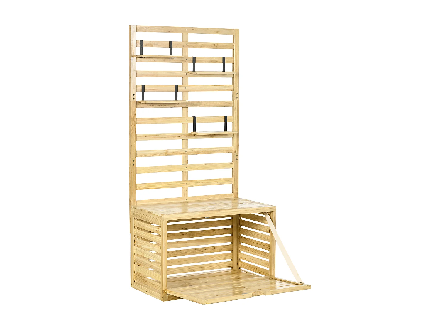 Cassapanca da giardino con traliccio e 4 ripiani in legno