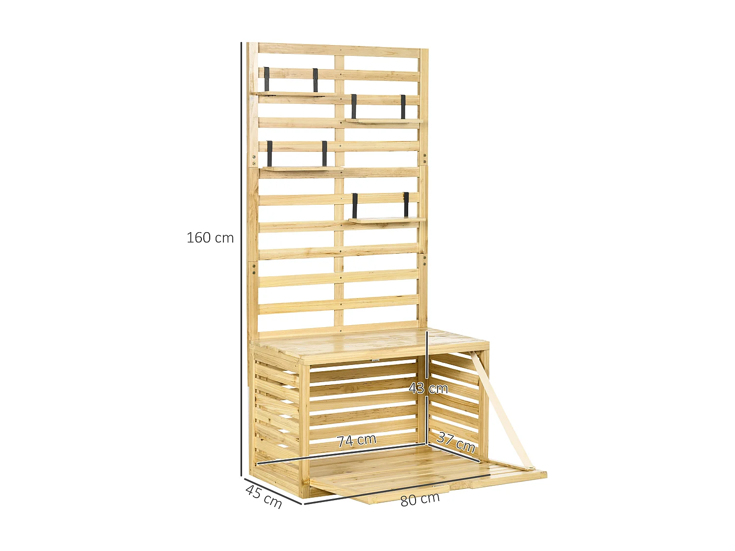 Cassapanca da giardino con traliccio e 4 ripiani in legno